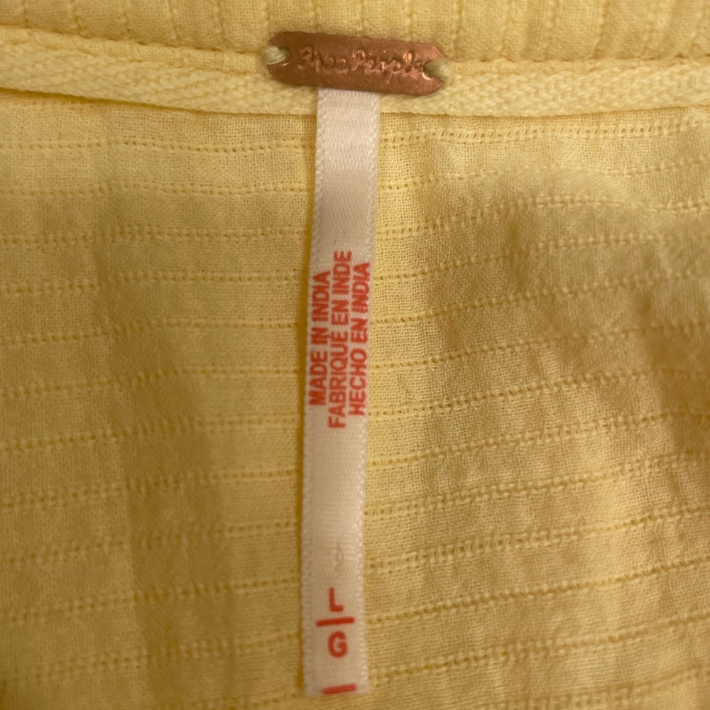 Free People Yellow Puff Sleeve Blouse with Ruffled Tie Front - Picture 5 of 7